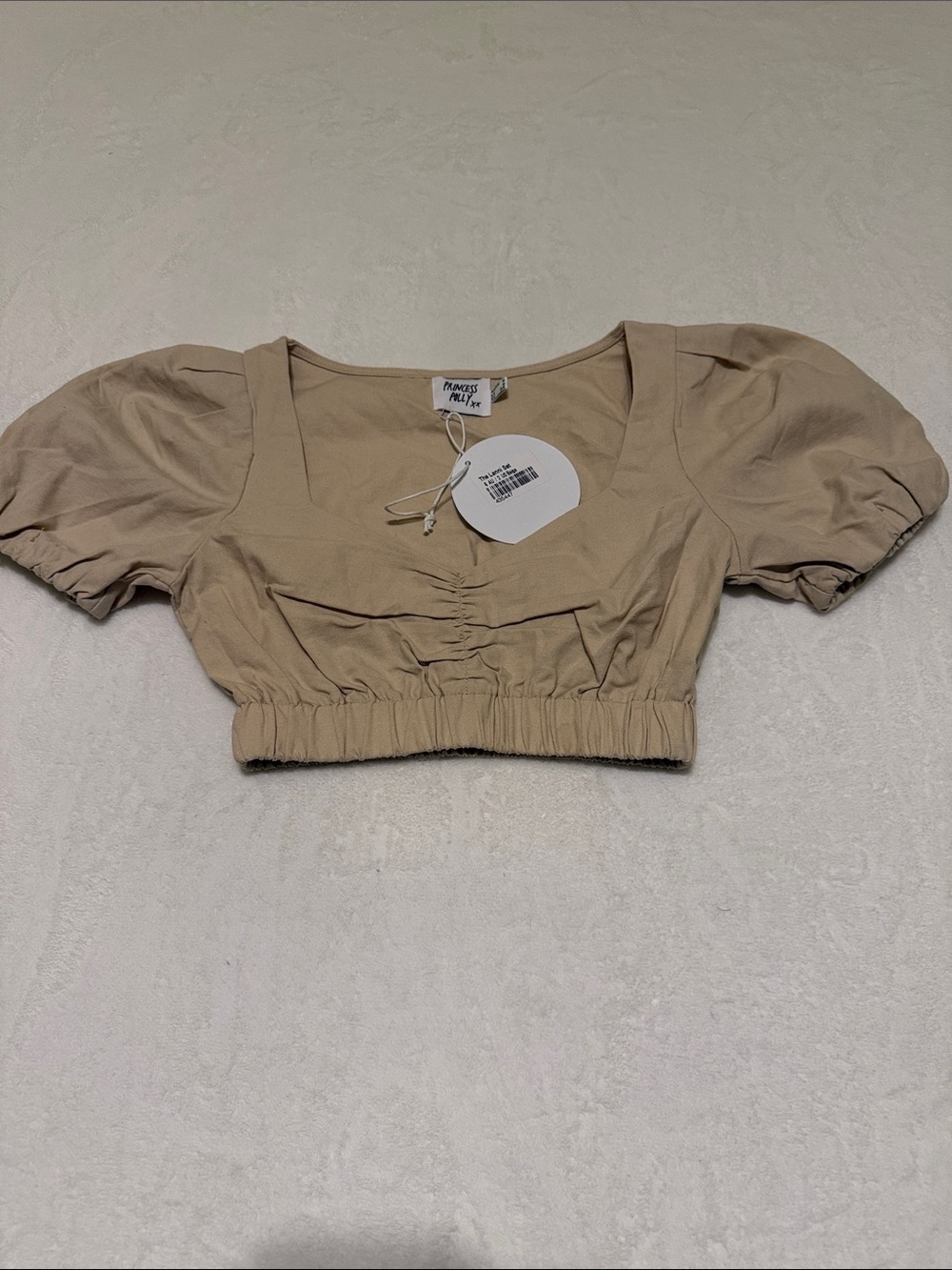 Princess Polly Beige Puff-Sleeve Cropped Top